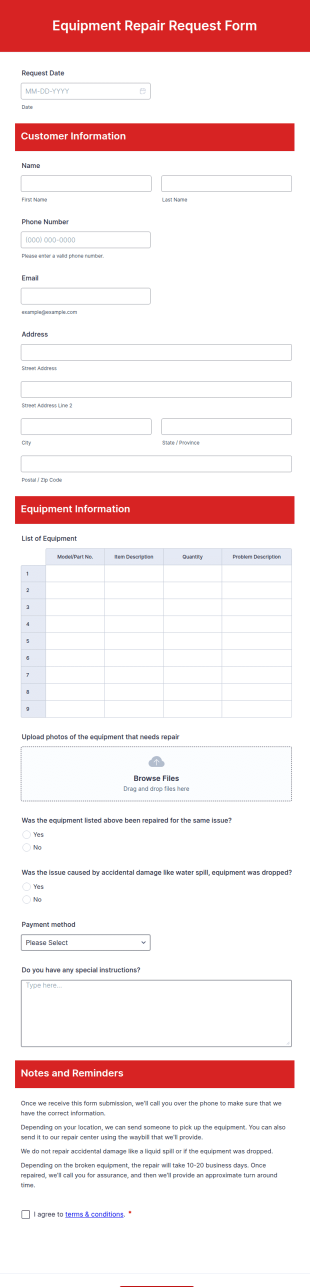 Equipment Repair Request Form Template