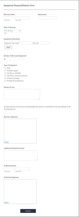 Equipment Request And Release Form Template