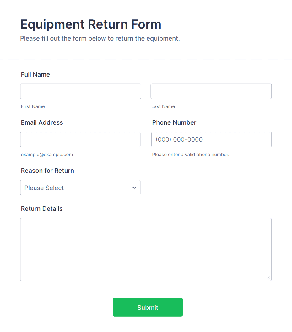 Equipment Return Form Template Jotform