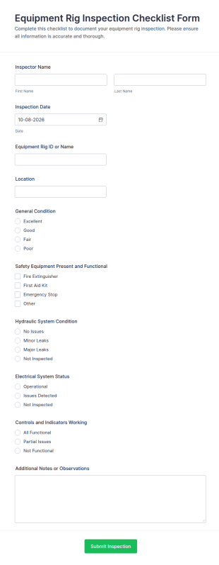 Equipment Rig Inspection Checklist Form Template