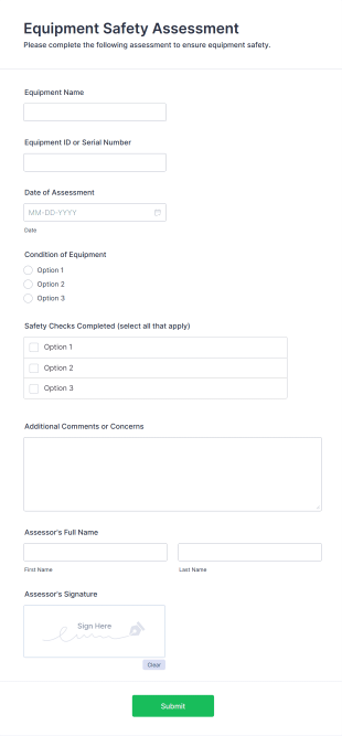 Equipment Safety Assessment Form Template