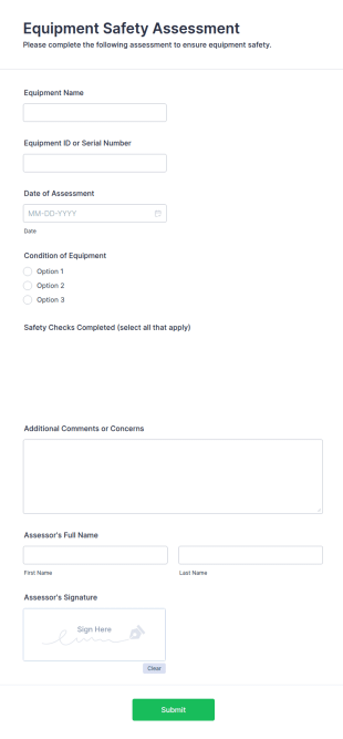 Equipment Safety Assessment Form Template
