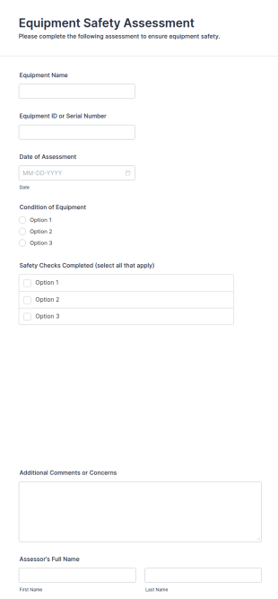 Equipment Safety Assessment Form Template
