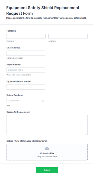 Equipment Safety Shield Replacement Request Form Template