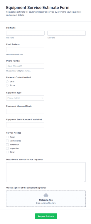Equipment Service Estimate Form Template