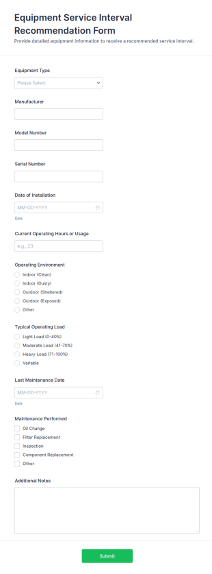 Equipment Service Interval Recommendation Form Template