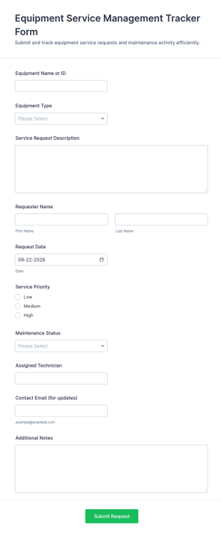 Equipment Service Management Tracker Form Template