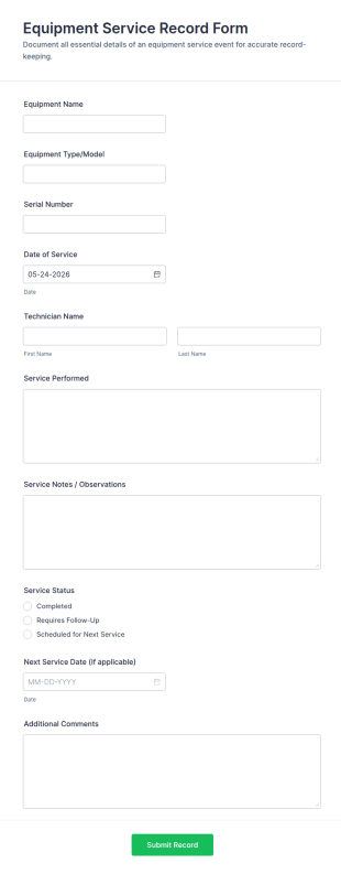 Equipment Service Record Form Template