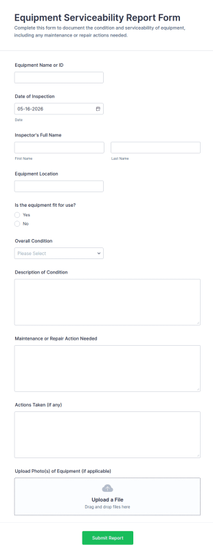 Equipment Serviceability Report Form Template