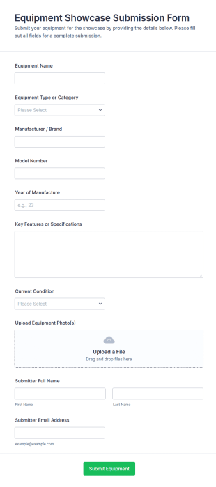Equipment Showcase Submission Form Template
