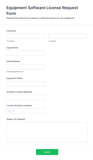 Equipment Software License Request Form Form Template