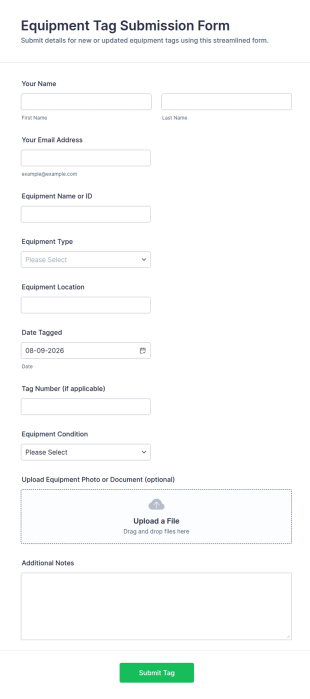 Equipment Tag Submission Form Template