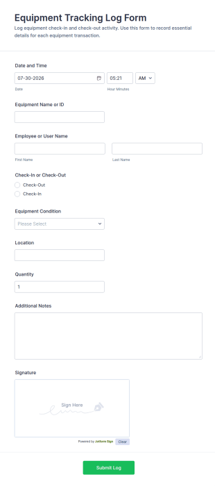 Equipment Tracking Log Form Template