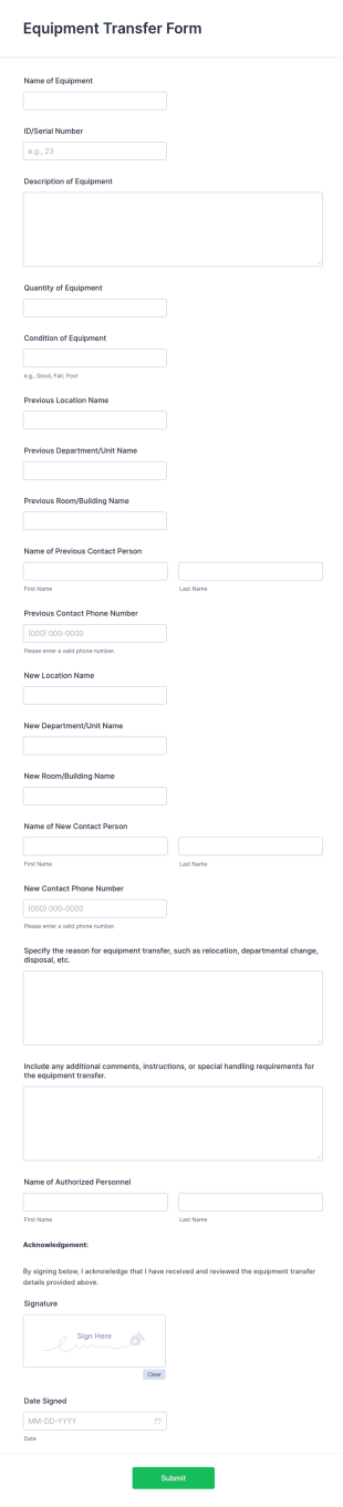 Equipment Transfer Form Template