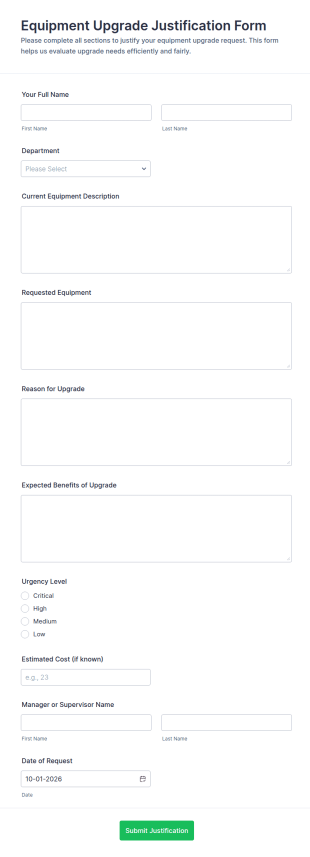 Equipment Upgrade Justification Form Template
