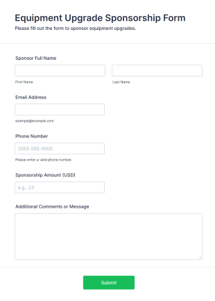 Equipment Upgrade Sponsorship Form Form Template