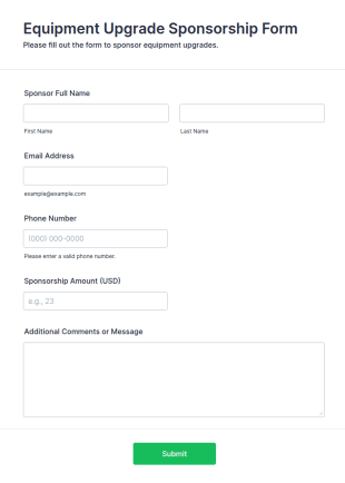 Equipment Upgrade Sponsorship Form Template