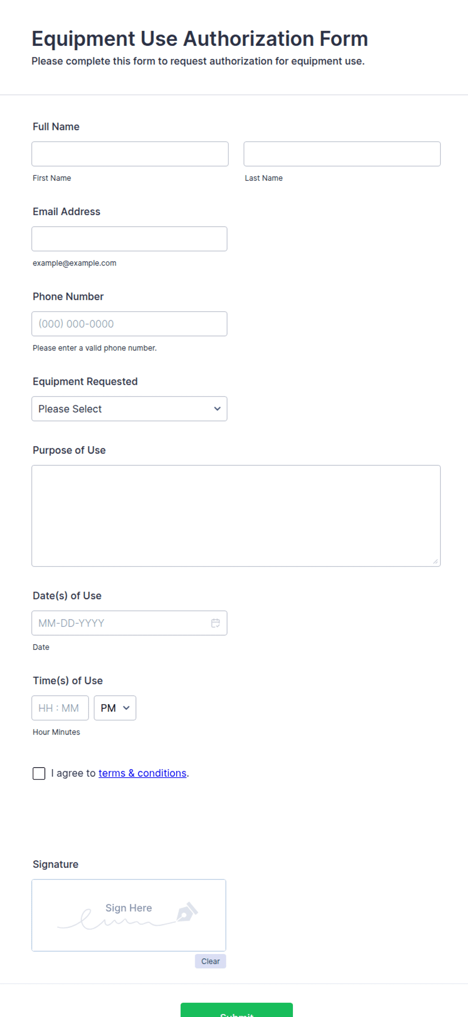 Own Use Form Equipment Use Authorization Form Template | Jotform