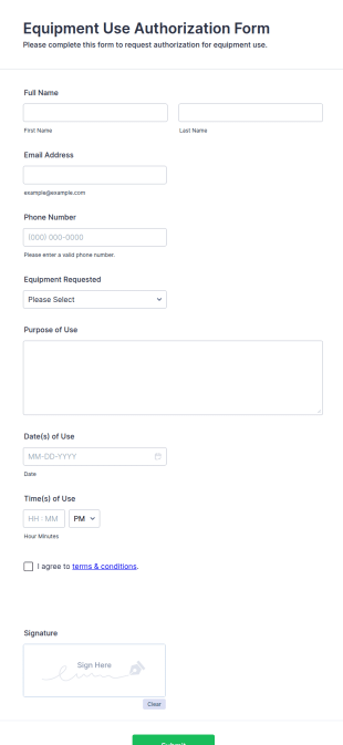 Equipment Use Authorization Form Template