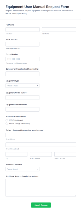 Equipment User Manual Request Form Template