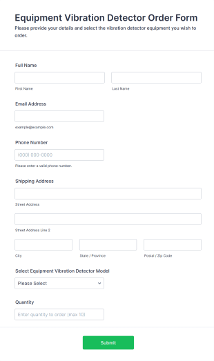 Equipment Vibration Detector Order Form Template