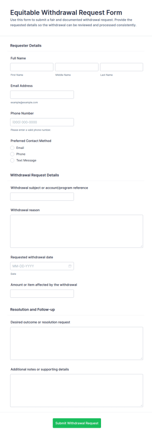 Equitable Withdrawal Request Form Template