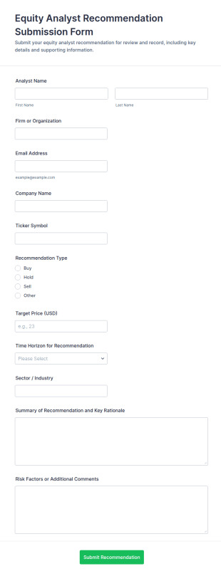 Equity Analyst Recommendation Submission Form Template