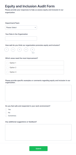 Equity And Inclusion Audit Form Template