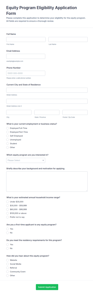 Equity Program Eligibility Application Form Template