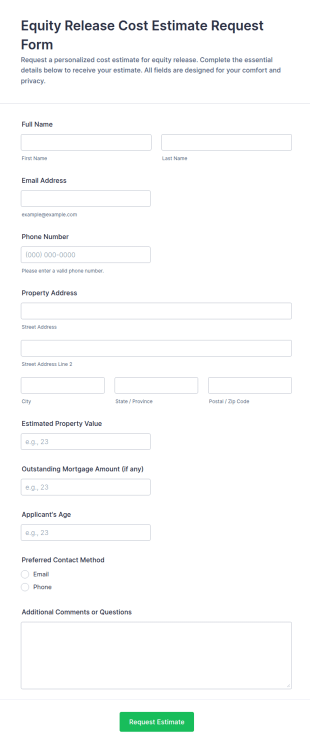 Equity Release Cost Estimate Request Form Template