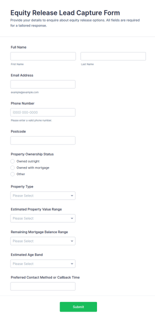 Equity Release Lead Capture Form Template