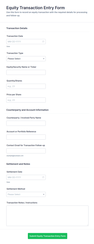 Equity Transaction Entry Form Template