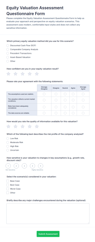 Equity Valuation Assessment Questionnaire Form Template