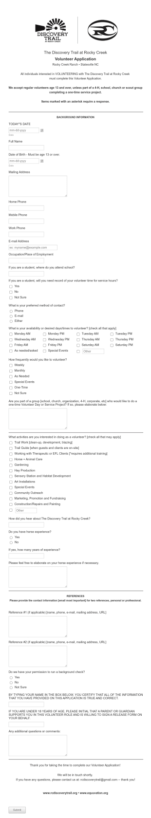 Equuvation Volunteer Appeal Form Template