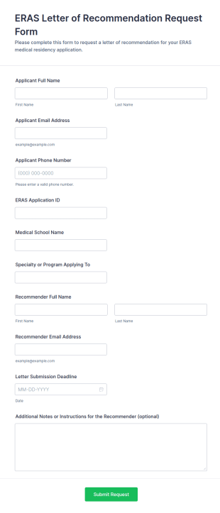 ERAS Letter Of Recommendation Request Form Template