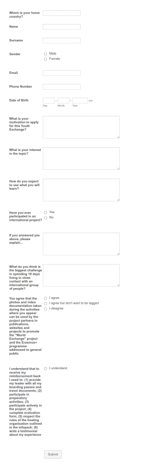 Erasmus Application Form For Youth Exchange