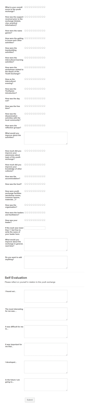 Erasmus Evaluation Questionnaire Youth Exchange And Mobility Of Youth Workers Form Template