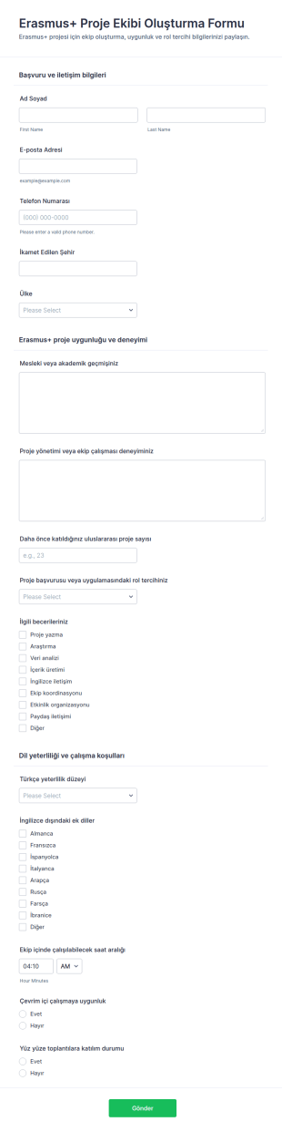 Erasmus+ Proje Ekip Oluşturma Form Şablonu