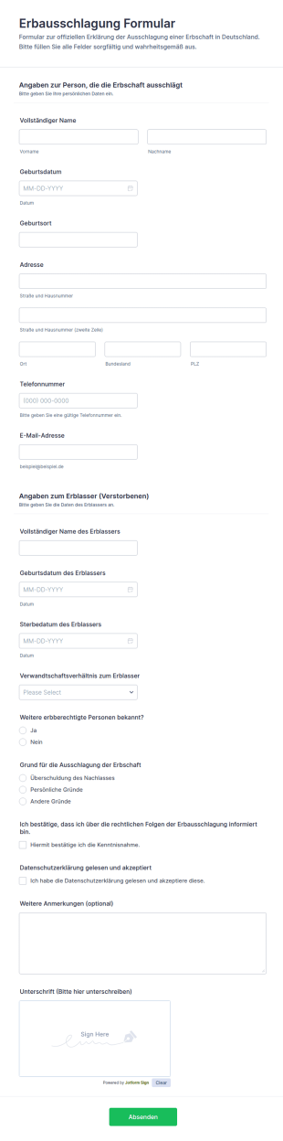 Erbausschlagung Formular