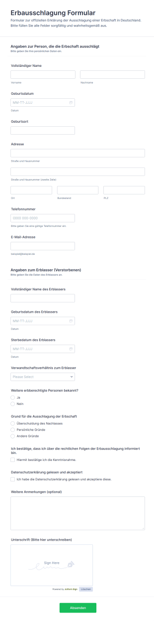 Erbausschlagung Formular