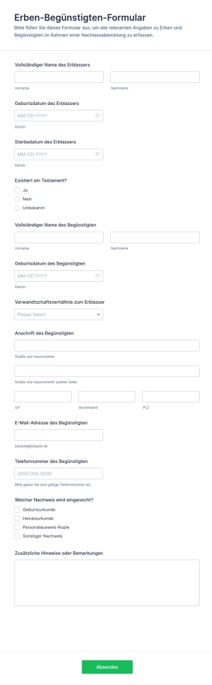 Erben Begünstigten Formular