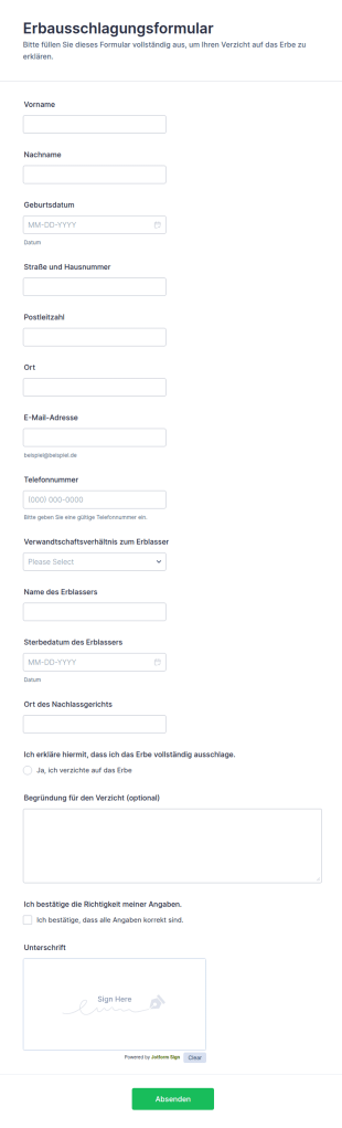 Erbschaftsverzichtserklärung