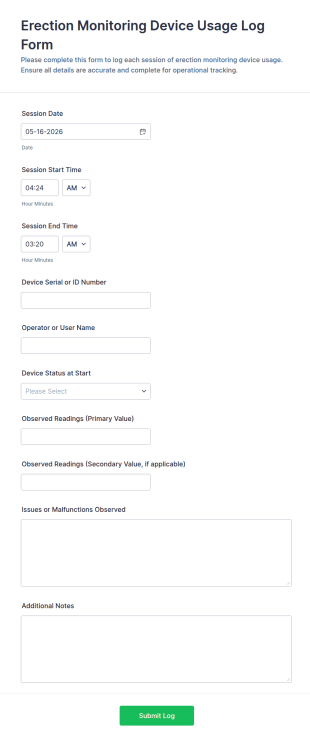 Erection Monitoring Device Usage Log Form Template
