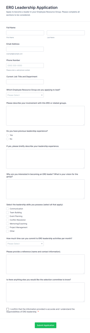 ERG Leadership Application Form Template