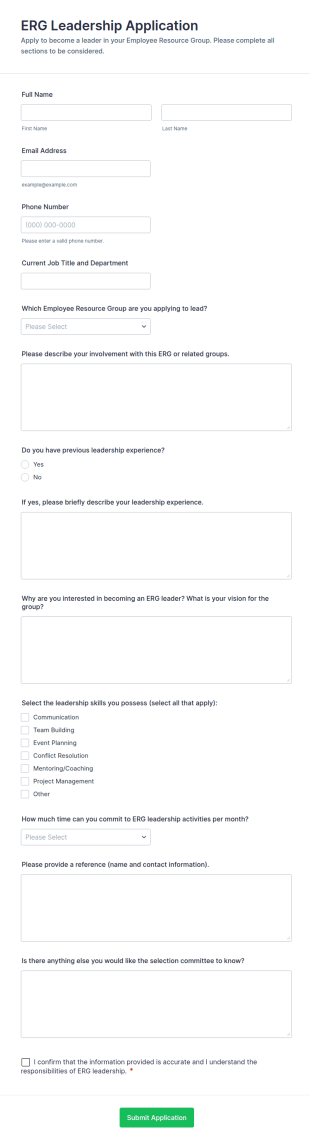 ERG Leadership Application Form Template