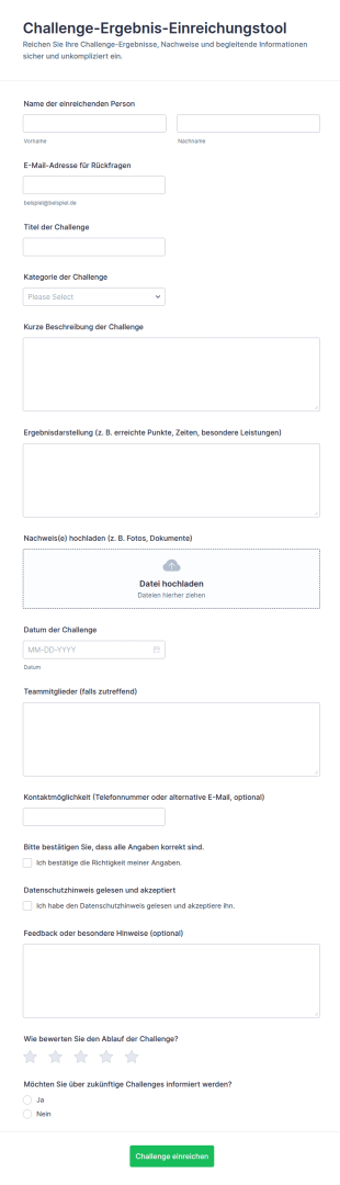 Ergebnis Einreichung Für Herausforderungen Form