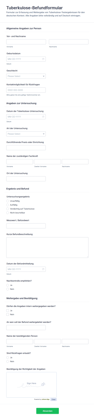 Ergebnisformular Für Tuberkulosetests