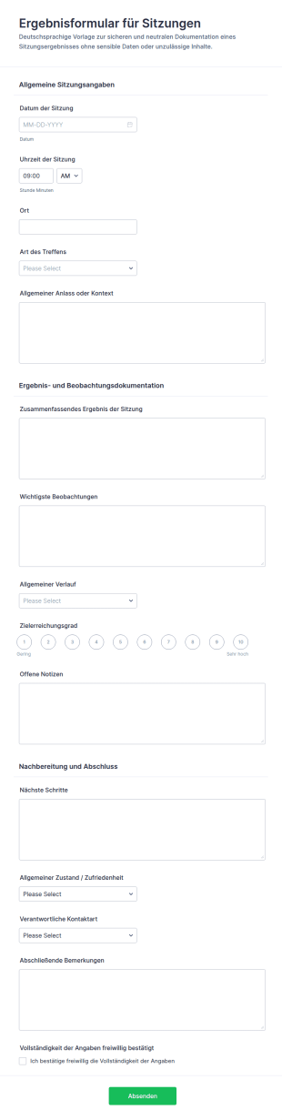 Ergebnisprotokoll Für Spielsitzungen