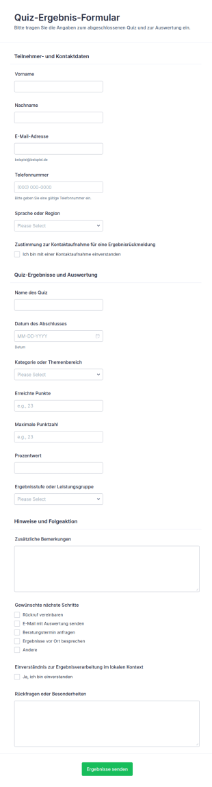 Ergebnisquiz Formular