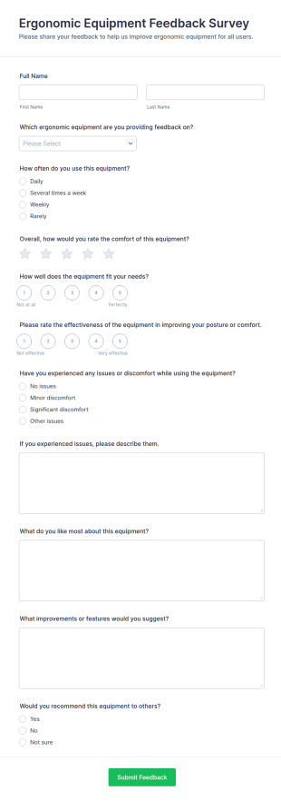 Ergonomic Equipment Feedback Survey Form Template